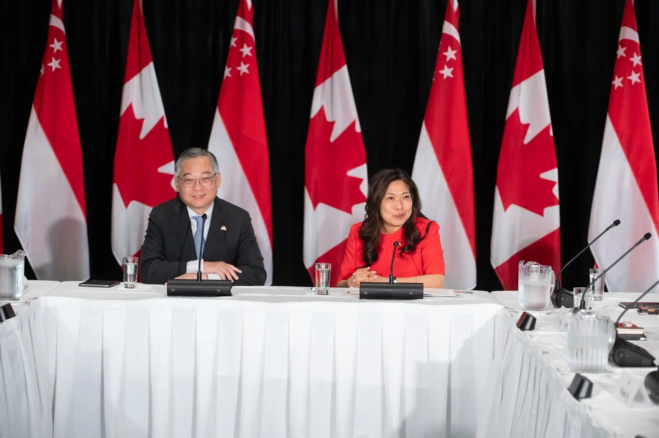 Singapore and Canada plan to collaborate in the areas of artificial intelligence, biotechnology, and digital and green technologies, say Singapore’s Minister for Trade and Industry Gan Kim Yong (left) and Canada's Minister of Export Promotion, International Trade and Economic Development Mary Ng.