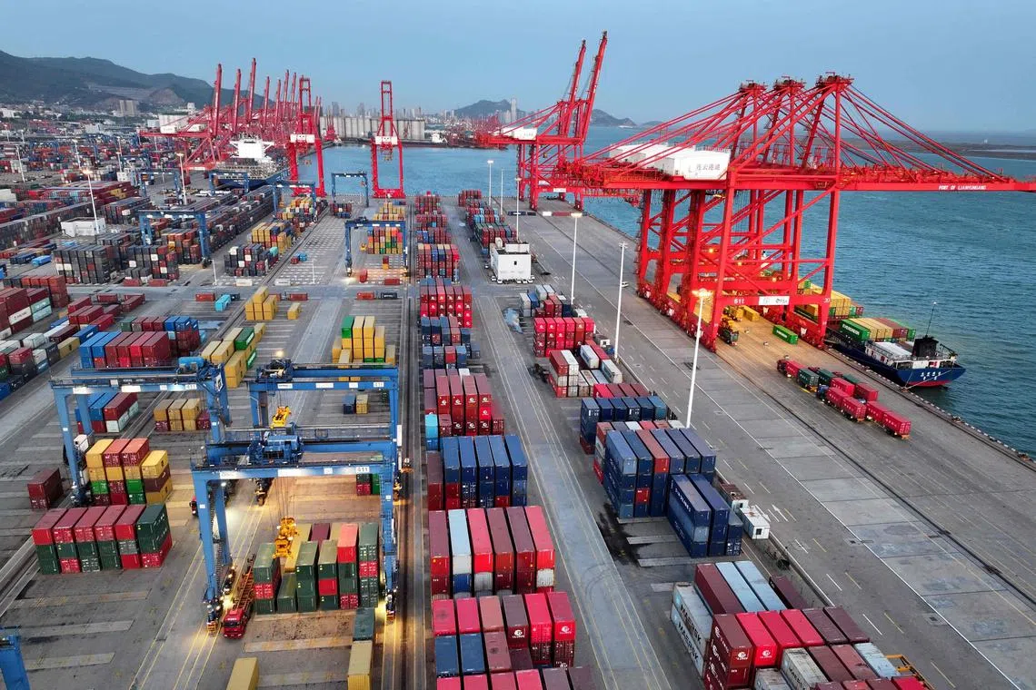 A container port in Jiangsu, China. The country's external dependency is sobering – over the last five years, exports have been critical in offsetting the property sector's collapse and weak consumption.