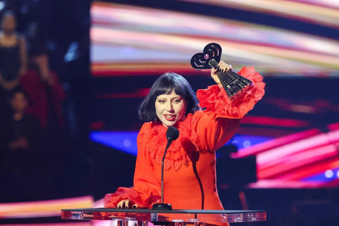 Lady Gaga receiving the Innovator Award during the iHeartRadio Music Awards at Dolby Theatre in Los Angeles, California,  on March 17.  Singapore is the only Asian stop on her tour.