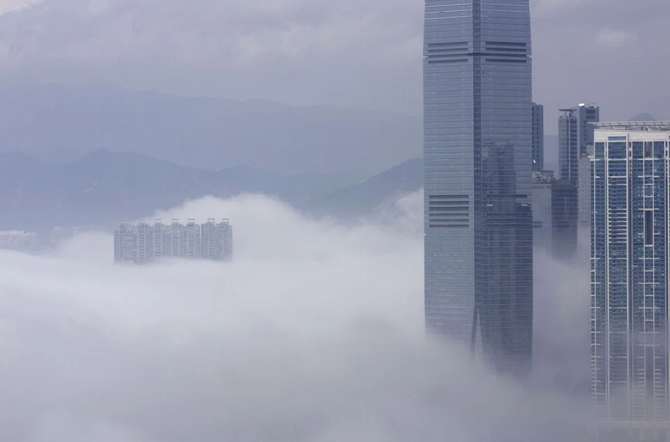 The International Commerce Centre, second from left, is one of the city's tallest buildings.