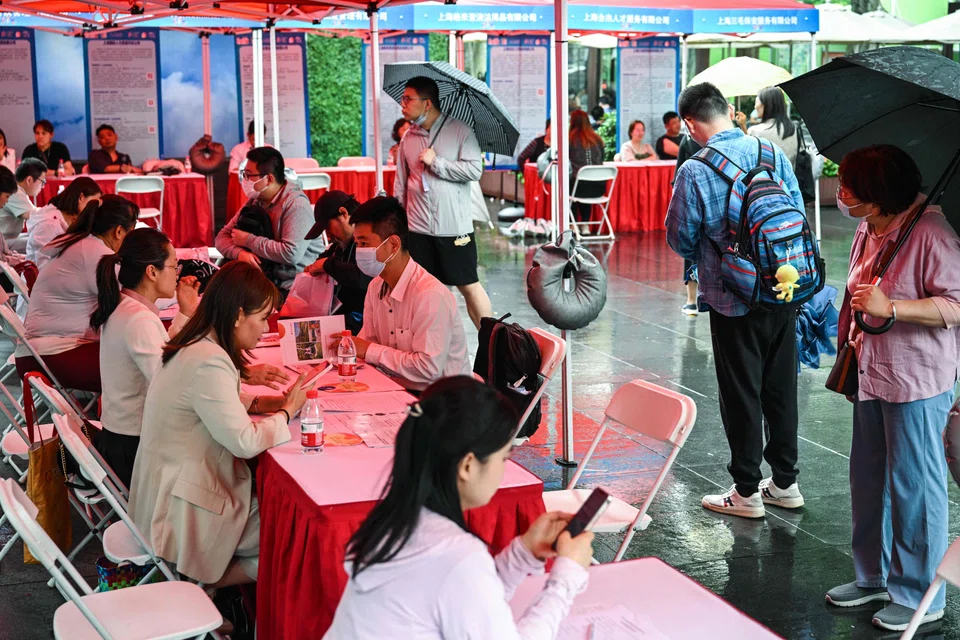 A job fair in in Shanghai. Joblessness among people aged 16 to 24 climbed to 17.1 per cent in July, according to data released by the National Bureau of Statistics.