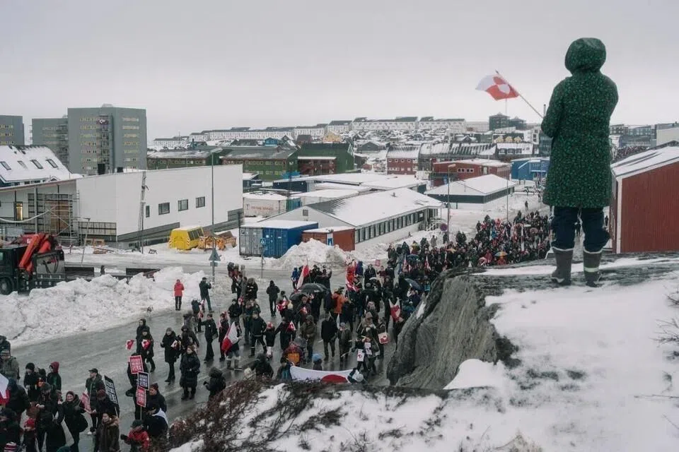 A march protesting against President Donald Trump's threats regarding Greenland in the territory's city of Nuuk, on Jan 17.