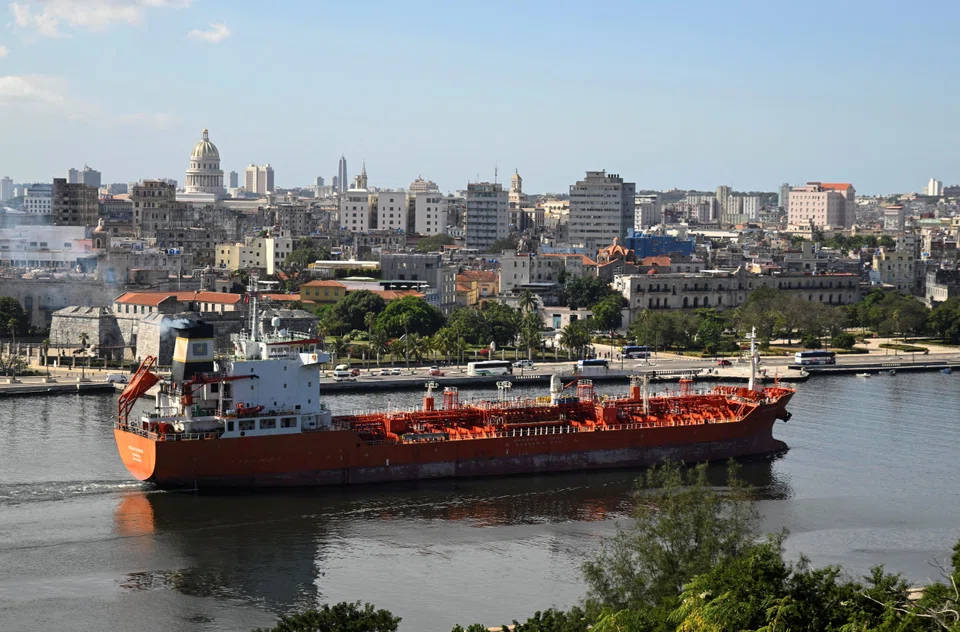 The Liberian-flagged oil-chemical tanker Ocean Mariner sails through Havana Bay as US-Cuba tensions rise.