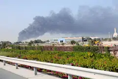 Smoke billowing from Jebel Ali port after an Iranian attack on Sunday.