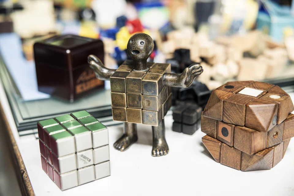 Early Rubik’s cube models at Erno Rubik’s warehouse in Budapest, Hungary. Mathematicians and hobbyists have had a half-century of fun exploring the 43 billion permutations of Rubik's creation.