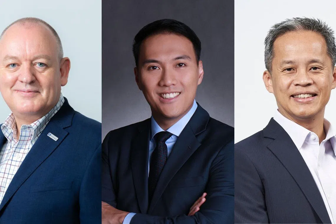 From left: Iain Rodger from GE Aerospace; Zheng Jingxin from EDB; and Yip Hin Meng from ST Engineering. They will be panellists at the roundtable.