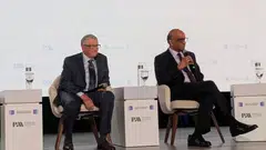 Bill Gates (left), co-founder of the Gates Foundation, at a conference on May 5 alongside Singapore President Tharman Shanmugaratnam.