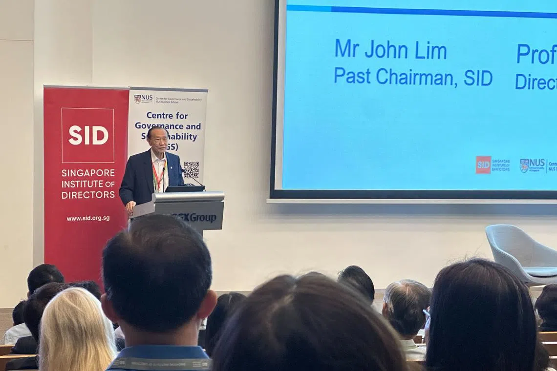 John Lim, the past chairman of the Singapore Institute of Directors, introducing the changes to the Asean Corporate Governance Scorecard at the SGX auditorium on Tuesday (Jan 23).