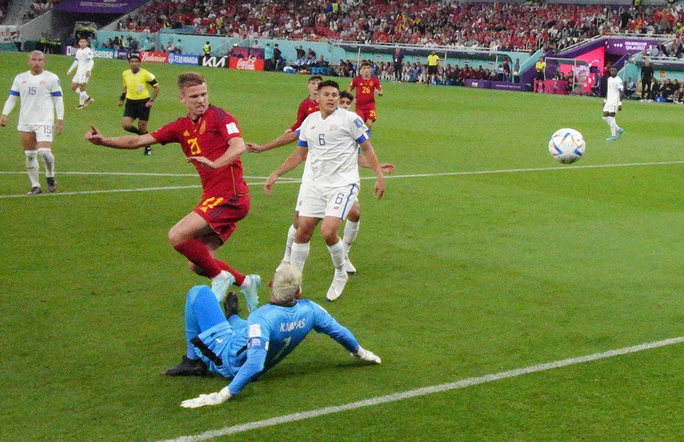 Spain's Dani Olmo scores the first goal against Costa Rica, Nov 24, 2022.