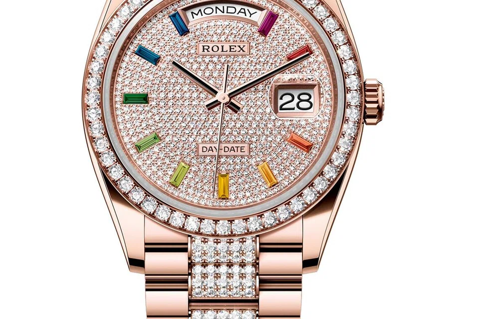 Oyster Perpetual Day-Date 36 in Everose gold and diamonds.