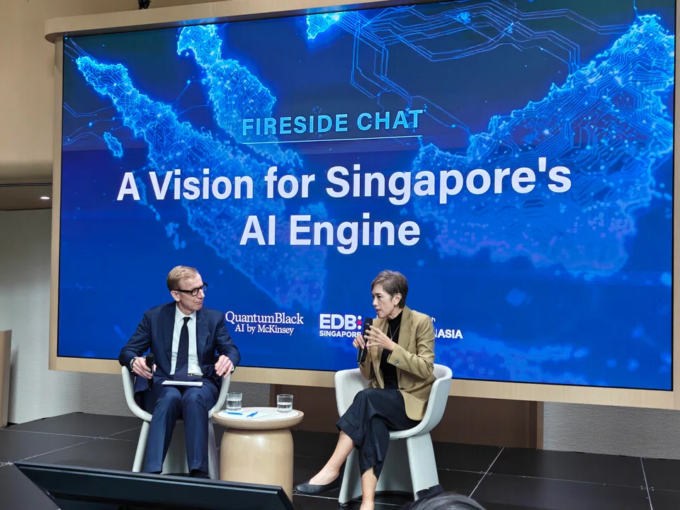From left: McKinsey & Company senior partner Daniel Pacthod and Minister for Digital Development and Information Josephine Teo at the launch of the "State of AI in Southeast Asia" report on Wednesday. Teo likened the current wave of AI adoption among individuals to assembling flat-pack furniture.