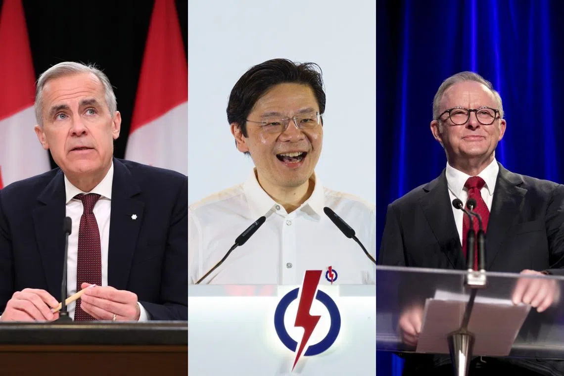 From left: Canadian Prime Minister Mark Carney; Singaporean Prime Minister Lawrence Wong; and Australian Prime Minister Anthony Albanese.