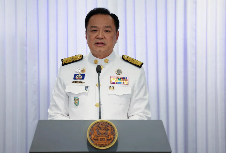 Thailand's new prime minister Anutin Charnvirakul speaks at a press conference at the Bhumjaithai party headquarters after a royal endorsement ceremony on Sunday.