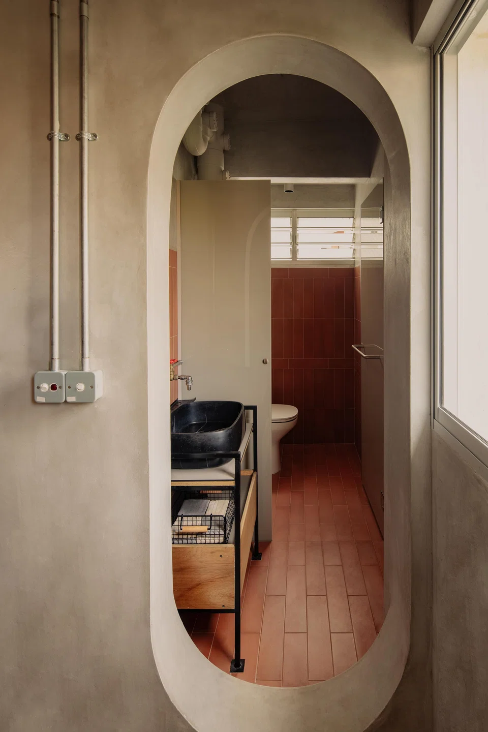 The quirky entrance to the guest bathroom.