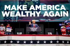 Republican Presidential candidate and former US President Donald Trump speaks to attendees during a campaign rally in Savannah, Georgia, Sept 24, 2024.