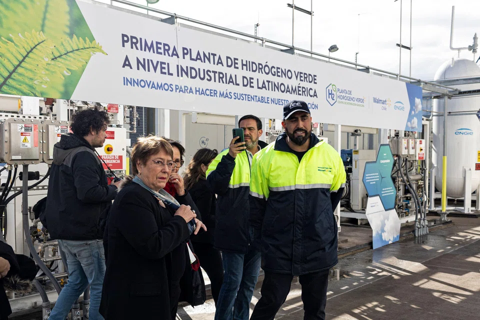 Chile's ex-president Michelle Bachelet (left) visits the first green hydrogen production plant in Latin America. Such new technologies can help to reignite growth in the region. 