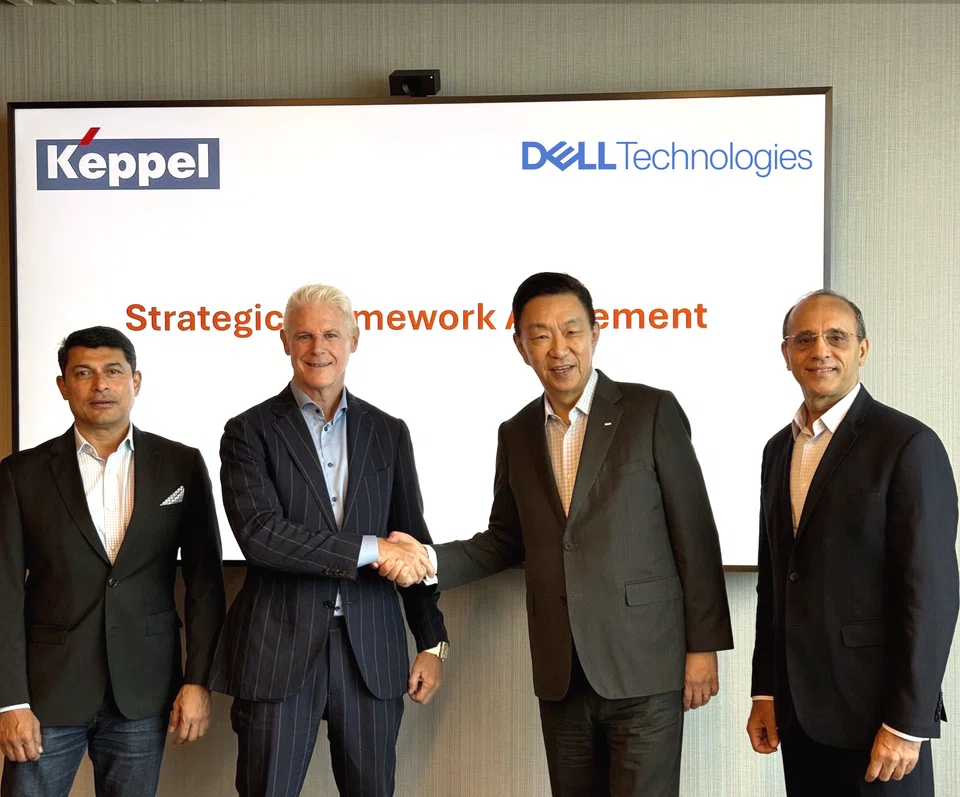 From left: Ravi Bharadwaj, vice-president of Asia-Pacific, Japan and Greater China (APJC), and partner ecosystem at Dell; Peter Marrs, president of APJC at Dell; Loh Chin Hua, chief executive of Keppel; and Manjot Singh Mann, chief executive of connectivity at Keppel. 