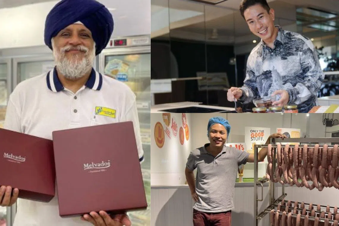 (Clockwise from top left) Foodedge Gourmet's co-founder Manmeet Singh, Batu Lesung Spice Company's founder Jeremy Nguee and Jill’s Sausages' founder Nicholas Lee.