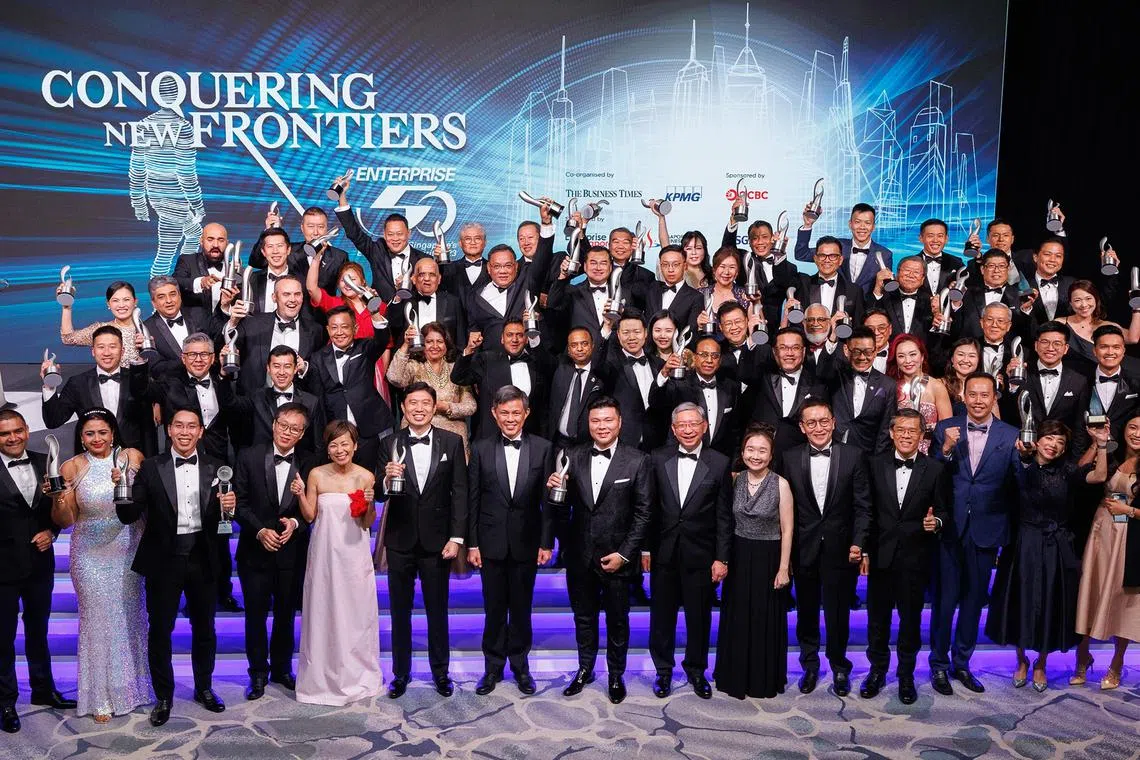 VIPs including guest of honour Minister for Education Chan Chun Sing (front row, seventh from left) and E50 Award winners gathering for a group photo at the end of the gala event.