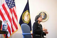 US Trade Representative Katherine Tai speaks during an interview with AFP at the Office of the US Trade Representative in Washington, DC, Oct 3, 2024.