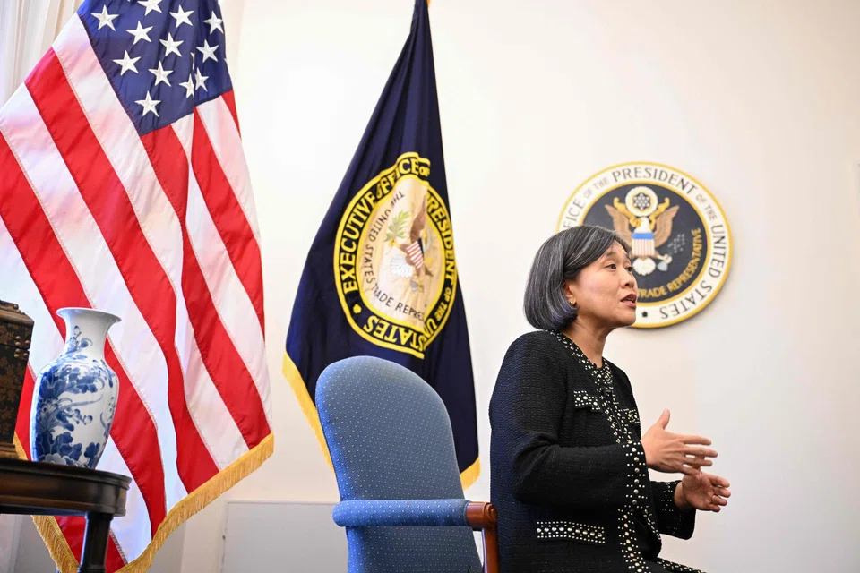 US Trade Representative Katherine Tai speaks during an interview with AFP at the Office of the US Trade Representative in Washington, DC, Oct 3, 2024.