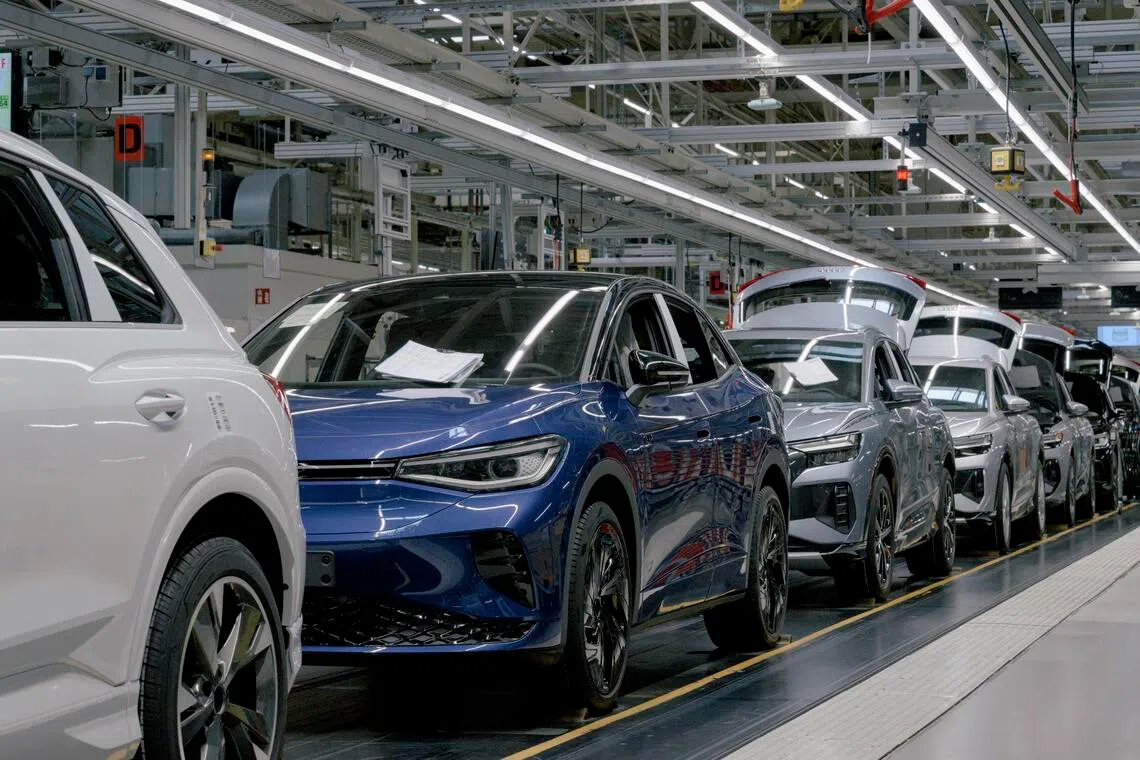 A Volkswagen factory in Zwickau, Germany, March 14, 2024. Germany is vulnerable to tariffs due to its export-focused economy, which is slowly emerging from two years of decline.