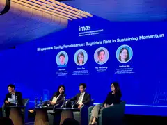 From left: Don Guo, chief investment officer, SMU; Gillian Tan, assistant managing director (development and international), MAS; Ng Yao Loong, head of equities, SGX; and Pauline Ng, head of Asean equity, emerging markets and Asia-Pacific equities at JP Morgan Asset Management, at a panel discussion during the IMAS conference.