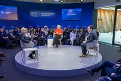 From left: Demis Hassabis, co-founder and CEO, Google DeepMind; Zanny Minton Beddoes, editor-in-chief, The Economist; and Dario Amodei, CEO and co-founder, Anthropic.