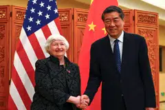 US Treasury Secretary Janet Yellen (left) with China's Vice-Premier He Lifeng on Apr 5. Receiving red-carpet treatment in Beijing, she reciprocated by suggesting the need to repair the relationship between the two economic superpowers.