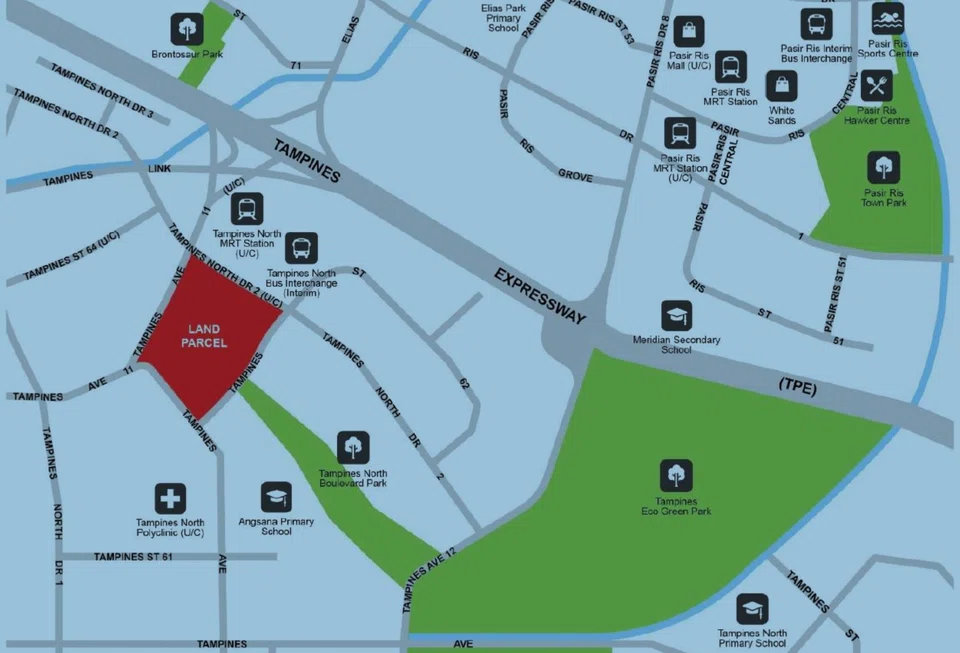 The site along Tampines Avenue 11 is for mixed-use development comprising a commercial and residential project integrated with a bus interchange, a community club and a hawker centre.