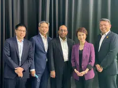 (Left to right) The Business Times Deputy News Editor Lee U-Wen; AEM Holdings chairman Loke Wai San; Supreme Components International president and CEO Vick Aggarwala; Minister of State for Trade and Industry Low Yen Ling, and DHL Express Singapore managing director Christopher Ong.