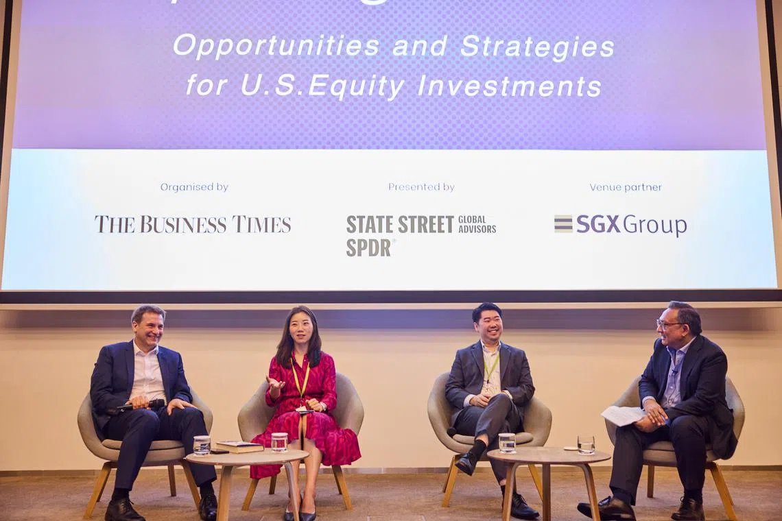 From left: Geoff Howie, market strategist, Singapore Exchange; Sue Lee, director and Asia-Pacific head of index investment strategy, S&P Dow Jones Indices; Jermyn Wong, head of intermediary, South-east Asia, State Street Global Advisors; and Ben Paul, senior correspondent, The Business Times.