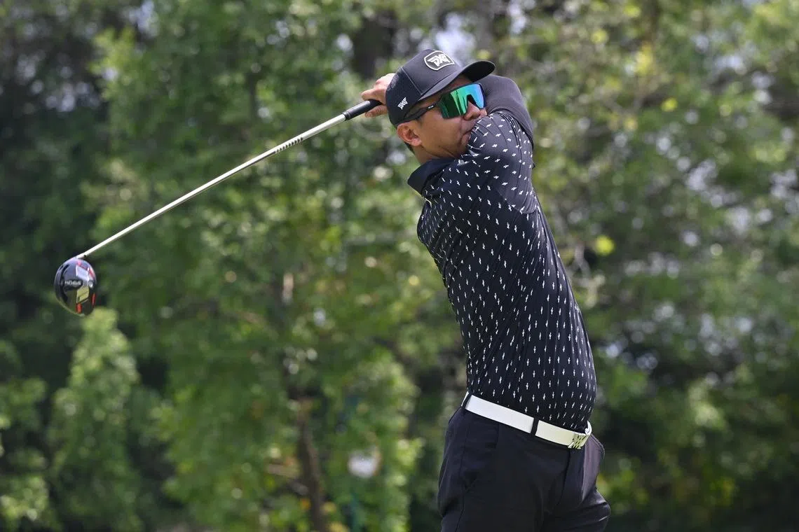 Allen Gong from Team Orchid Country Club in action at Sentosa Golf Club in the third leg on Apr 10. The defending champions are in second place with 322 points