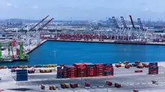 Cranes at the Port of Los Angeles are empty of cargo ships in San Pedro, California, May 13, 2025. 