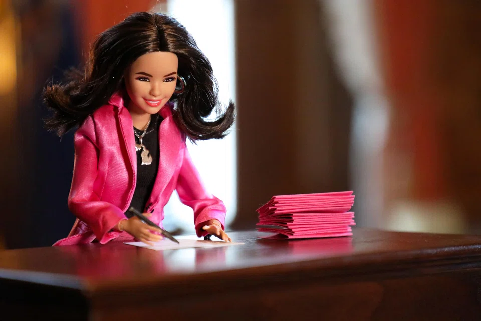 In an undated image provided by Julia Pickett/Michigan Governors Office, Michigan Gov. Gretchen Whitmer, rendered in Barbie form by her staff. 