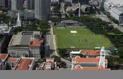 The old City Hall (left) and the Padang (right), with other historical buildings around, on 7 April 2021.