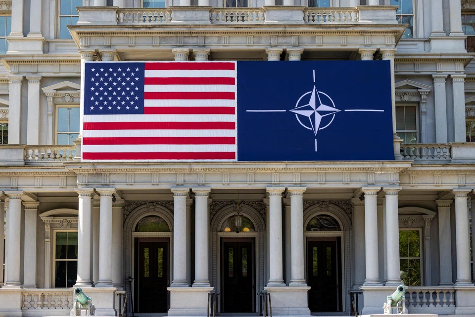 The US and Nato flags in Washington, DC, ahead of the military alliance's summit from Jul 9 to 11.