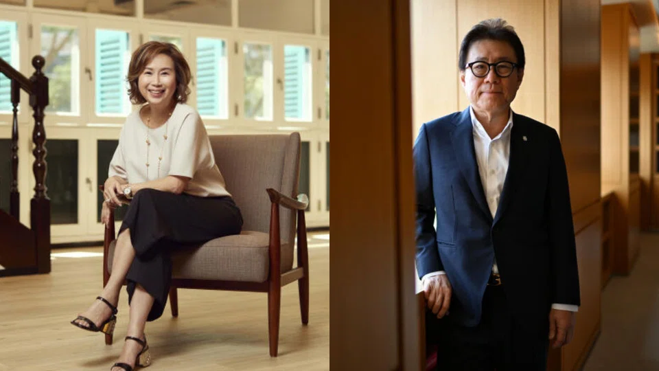 Current UOB head of group retail Eddie Khoo (right) will retire from the role, with  head of group technology and operations Susan Hwee succeeding him.