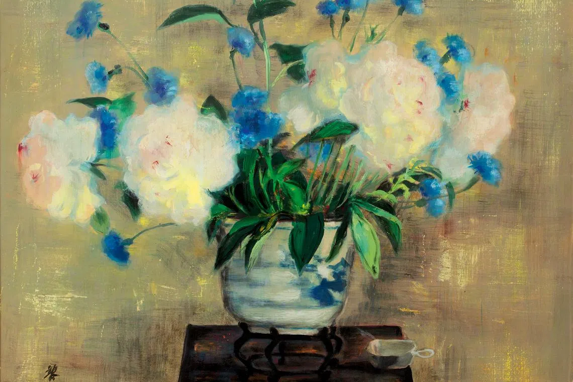 "Pivoines et Blueuts" (Peonies and Cornflowers) by Vietnamese painter Le Pho. Asian collectors are growing in prominence and driving a robust demand for the region's art.