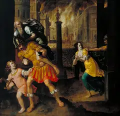Aeneas and his Family Fleeing Burning Troy was stolen from the home of Samuel Hartveld after he fled Antwerp with his wife in May 1940.
