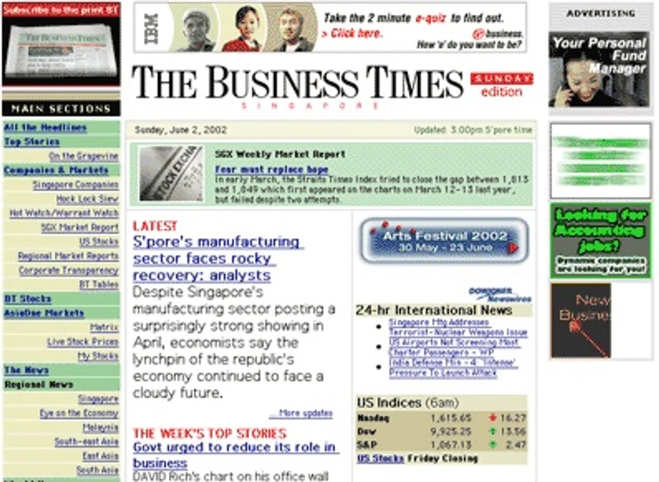 A mock up of BT Online's homepage in 2002