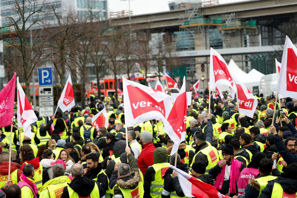 Labour union Verdi called on workers from Germany's major airports to strike on Friday (Feb 17). The union is demanding a pay increase of 500 euros a month for some workers, and higher holiday-shift compensation for others. 