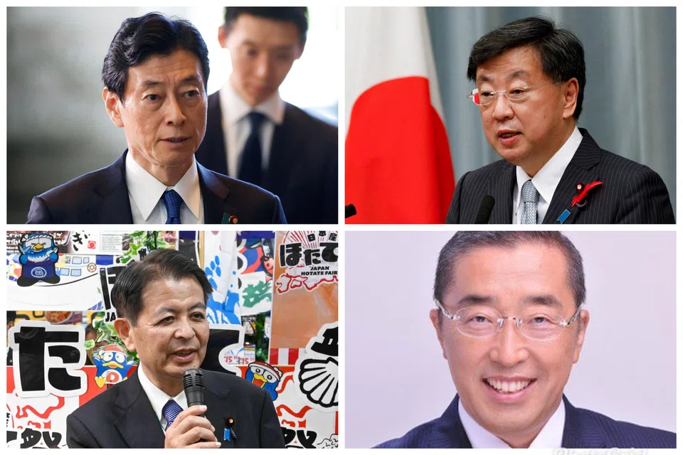 (Clockwise from top left) Japan's Economy and Industry Minister Yasutoshi Nishimura, Chief Cabinet Secretary Hirokazu Matsuno, Internal Affairs Minister Junji Suzuki and , Agriculture Minister Ichiro Miyashita have tendered their resignations. 