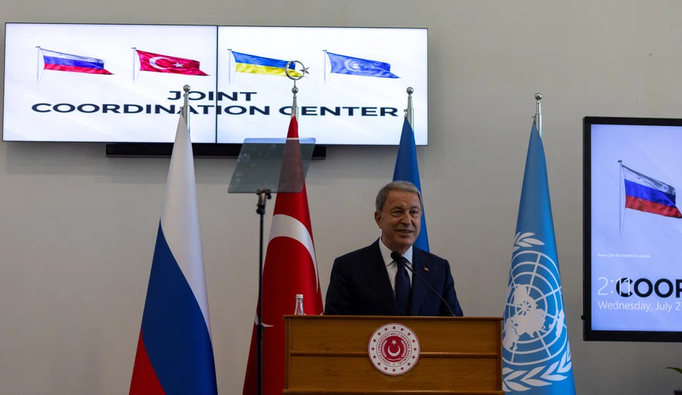 "Currently, the preparation and planning is continuing for the first ships laden with grain that will leave Ukrainian ports," Turkish Defence Minister Hulusi Akar told reporters at the monitoring centre.