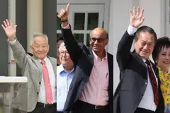 Ex-GIC chief investment officer Ng Kok Song (left), former senior minister Tharman Shanmugaratnam (centre) and former NTUC Income CEO Tan Kin Lian were confirmed as candidates on Tuesday morning.
