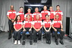 The newly elected members of the Progress Singapore Party's central executive committee: (front row, from left) Wendy Low, Leong Mun Wai, Tan Cheng Bock, Hazel Poa and A'bas Kasmani; (back row, from left) S Nallakaruppan, Jonathan Tee, Joseph Wong, Phang Yew Huat, Soh Zheng Long, Anthony Neo and Samuel Lim.