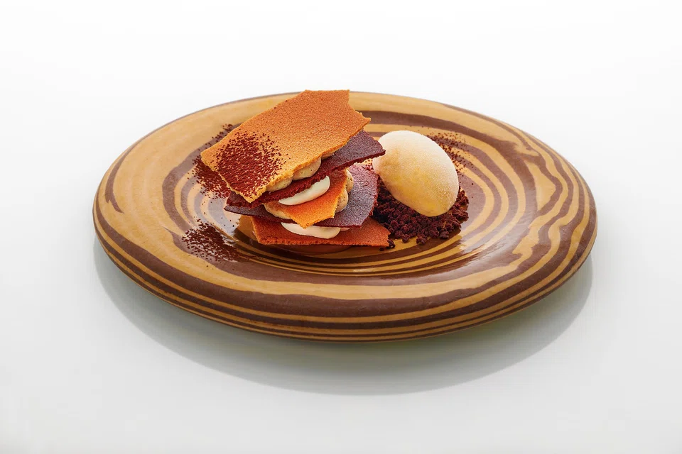 Crisp cookies are layered with coffee and chocolate cream.