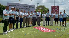Emeritus Senior Minister Goh Chok Tong (seventh from right) at the official opening of Keppel Club at Sime Road on Mar 18. Among those with him are Transport Minister S Iswaran (eighth from right) and Keppel Club chairman Tan Chong Meng (ninth from right).