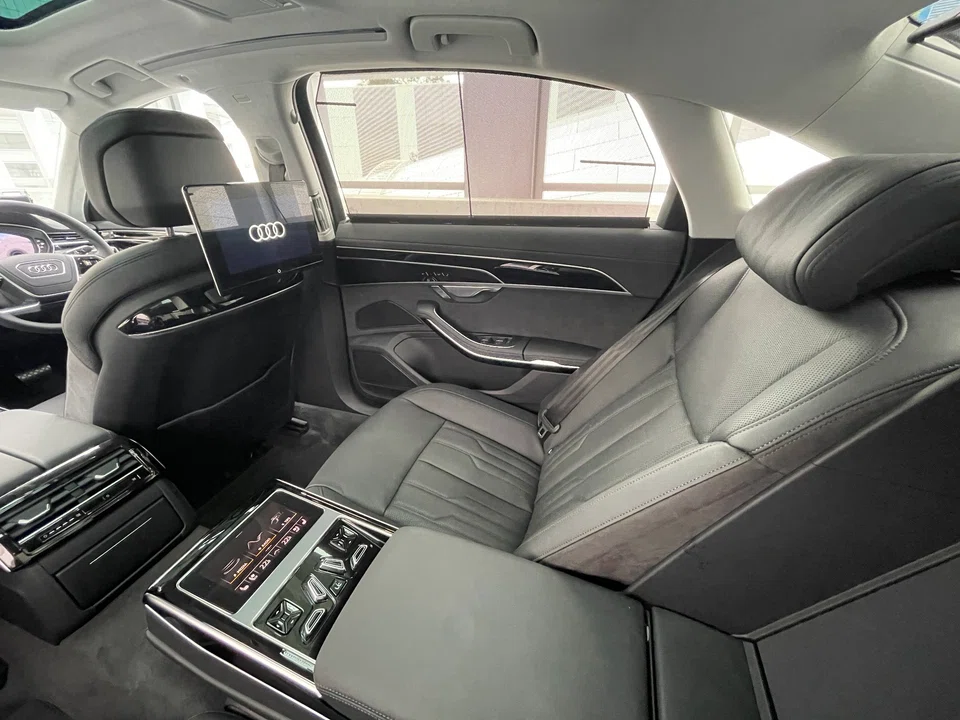 The cabin’s ambience is along cigar-lounge-meets-military-control-room lines, and because the Audi is sold in the longer A8 L form in Singapore, the back offers room to stretch, or at least slouch.