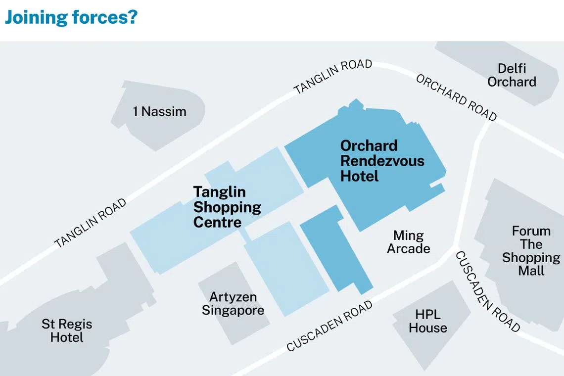 The Orchard Rendezvous Hotel is on 87,653 square feet of land zoned for hotel use under the URA Master Plan 2019. Next door, the 68,512 sq ft Tanglin Shopping Centre site is zoned commercial.  